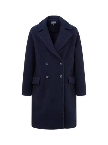 Women s Wide Lapel Wool Double Coat Navy - EMPORIO ARMANI - BALAAN 1