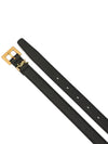 Cassandre Grained Leather Square Buckle Thin Belt Black - SAINT LAURENT - BALAAN 4