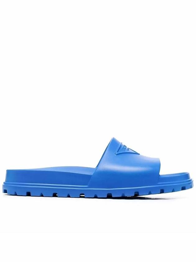 triangle logo rubber slippers light blue - PRADA - BALAAN.