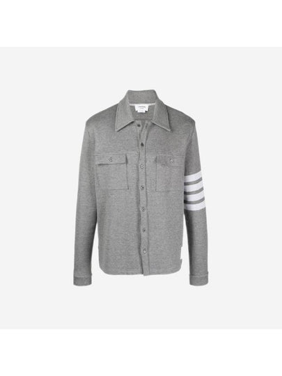 Double Face Cotton Knit 4 Bar Button Shirt Jacket Grey - THOM BROWNE - BALAAN 2