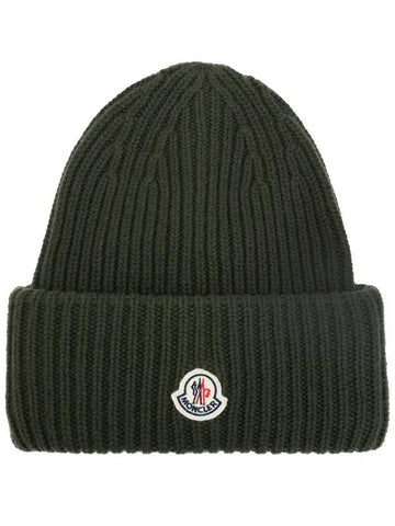 logo patch wool beanie khaki - MONCLER - BALAAN 1