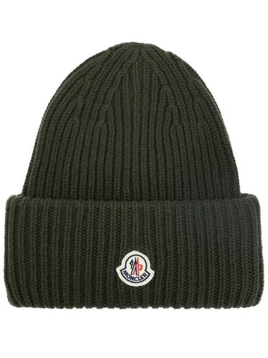 Logo Patch Wool Beanie Khaki - MONCLER - BALAAN 1