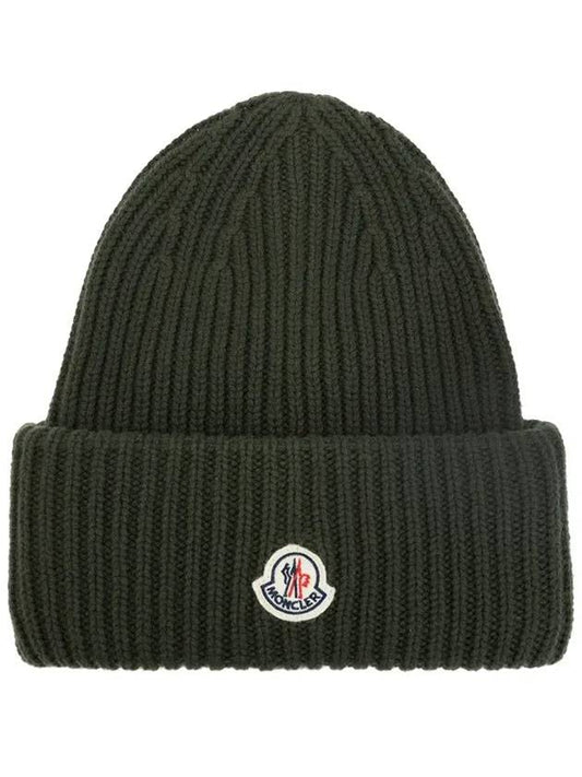 logo patch wool beanie khaki - MONCLER - BALAAN.