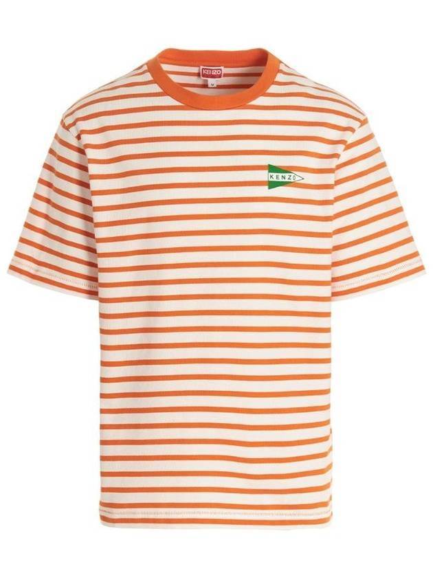 Nautical Stripes Oversized Cotton Short Sleeve T-Shirt Orange - KENZO - BALAAN 1