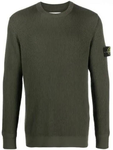 Crewneck Full Rib Wool Knit Top Khaki - STONE ISLAND - BALAAN 1