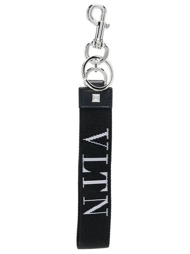 One-Stud Logo Jacquard Keyring Black - VALENTINO - BALAAN 1