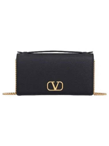 Logo Signature Chain Strap Wallet Black - VALENTINO - BALAAN 1