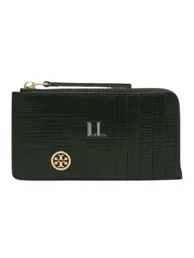 Robinson Crosshatched Zipper Card Wallet Evergreen - TORY BURCH - BALAAN 2