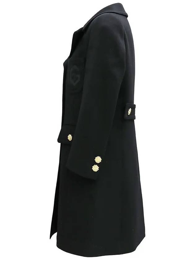 Women's Double G Embroidery Wool Single Coat Black - GUCCI - BALAAN.