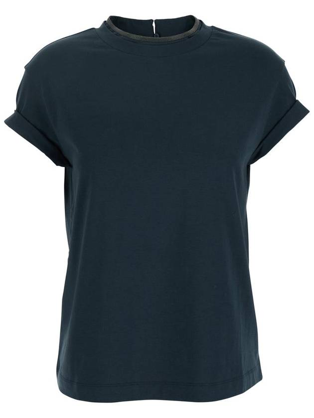 Crew Neck Turn-Up Sleeve Short Sleeve T-Shirt Navy - BRUNELLO CUCINELLI - BALAAN 2