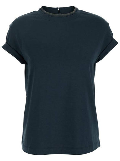 Crew Neck Turn-Up Sleeve Short Sleeve T-Shirt Navy - BRUNELLO CUCINELLI - BALAAN 2