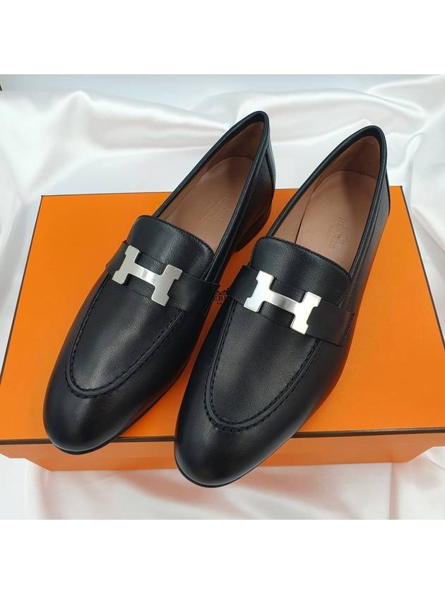 Paris Loafers Goatskin Palladium Noir - HERMES - BALAAN 5