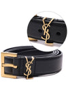 Men's Monogram Grain Leather Belt Gold - SAINT LAURENT - BALAAN 3