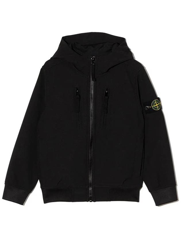 Kids Wappen Patch Soft Shell Zip Up Hoodie Black - STONE ISLAND - BALAAN 2