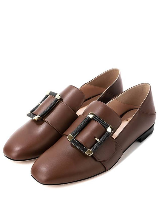 Janelle Logo Leather Loafers Brown - BALLY - BALAAN.