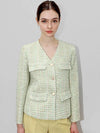 Tweed V Neck Jacket Green - DAMAGE MNEMONIC - BALAAN 1