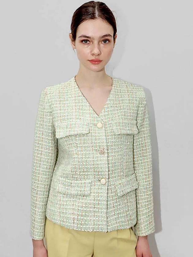 Tweed V Neck Jacket Green - DAMAGE MNEMONIC - BALAAN 2