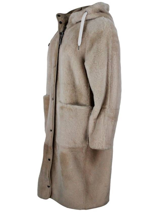 Fur Hooded Coat Beige - BRUNELLO CUCINELLI - BALAAN 3