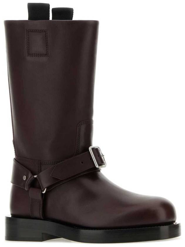 Saddle Leather Middle Boots Aubergine - BURBERRY - BALAAN 3