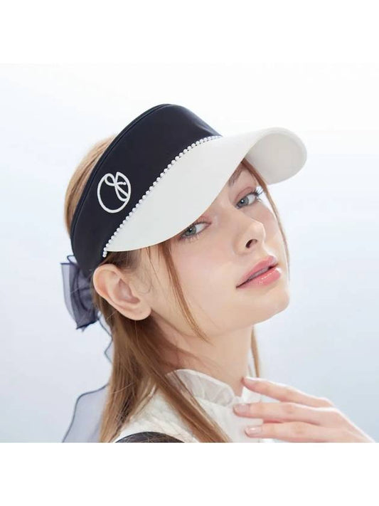 Golf Wear Pearl Line Ribbon Sun Cap White&Black - J JANE - BALAAN 1