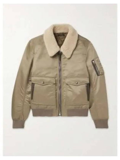 Men's Nylon Twill Shearling Collar Flight Bomber Jacket Khaki - TOM FORD - BALAAN 2