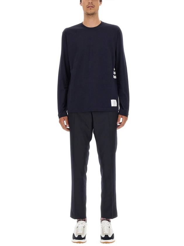 Wool Jersey 4-Bar Long Sleeve T-Shirt Navy - THOM BROWNE - BALAAN 3