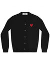 V neck red heart emblem wool cardigan black AX N008 - COMME DES GARCONS PLAY - BALAAN 1