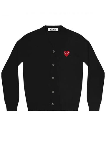 V neck red heart emblem wool cardigan black AX N008 - COMME DES GARCONS PLAY - BALAAN 1