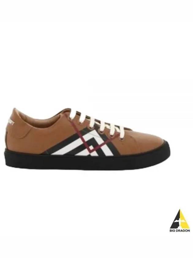 Chevron Check Leather Low Top Sneakers Brown - BURBERRY - BALAAN 2