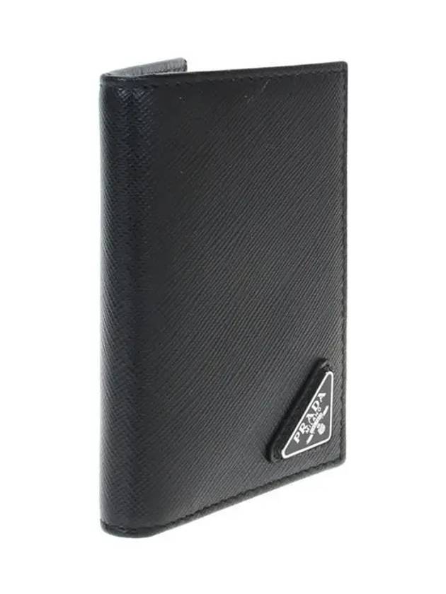 Saffiano Triangular Logo Flap Card Wallet Black - PRADA - BALAAN 3