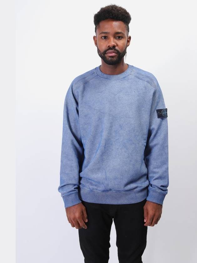 Men's Crew Neck Cotton Sweatshirt Blue Melange - STONE ISLAND - BALAAN 5