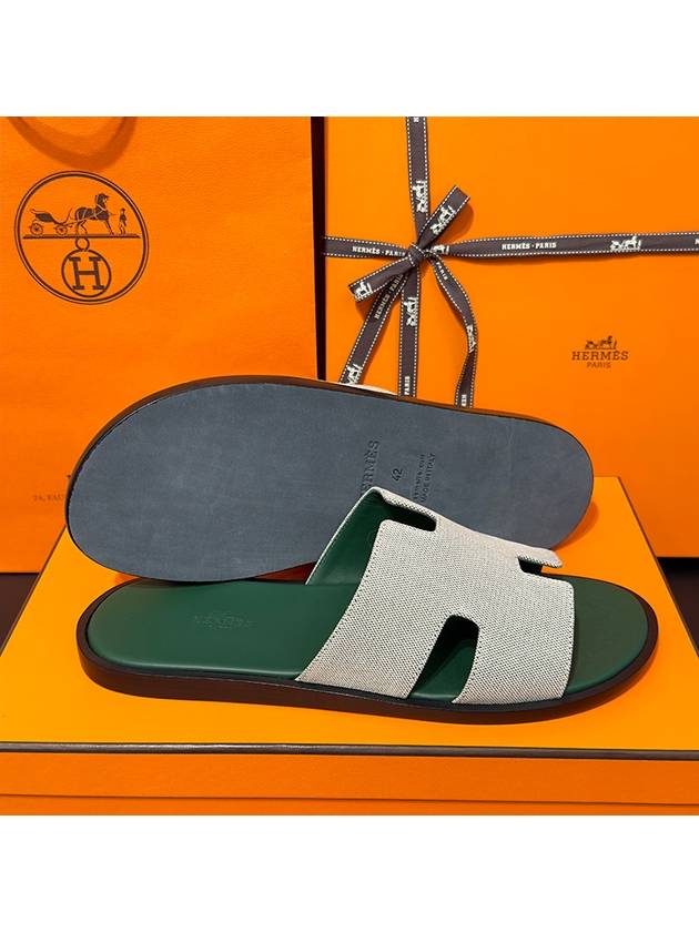 Men's Izmir Sandals Calfskin Fabric Green Twotone - HERMES - BALAAN 5