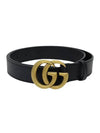 Men's GG Marmont Double G Buckle Gold Hardware Leather Belt Black - GUCCI - BALAAN 2