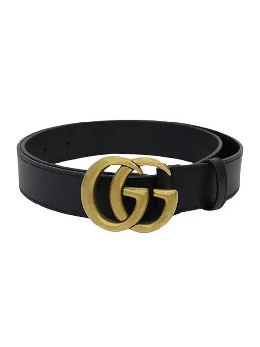 Men's GG Marmont Double G Buckle Gold Hardware Leather Belt Black - GUCCI - BALAAN 2