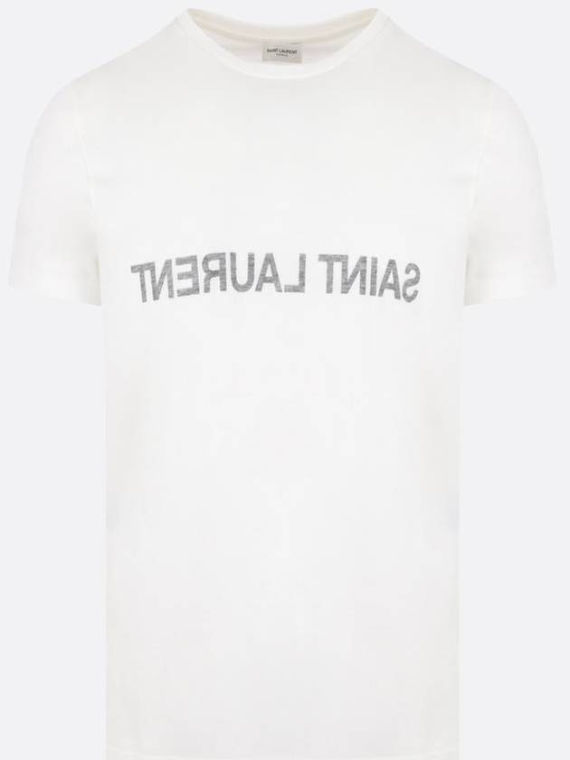 Reverse Logo Print Cotton Short Sleeve T-Shirt White - SAINT LAURENT - BALAAN 2