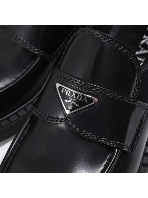 Chocolate Brushed Leather Loafers Black - PRADA - BALAAN 8