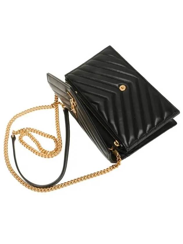 Envelope Chain Leather Half Wallet Black - SAINT LAURENT - BALAAN 5