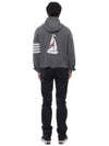 Men's Intarsia 4 Bar Merino Jersey Hooded Zip Up Medium Grey - THOM BROWNE - BALAAN 6