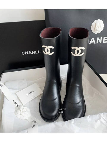 CC Logo Rain Boots Cow Chalk Rubber 38 G39620 - CHANEL - BALAAN 1