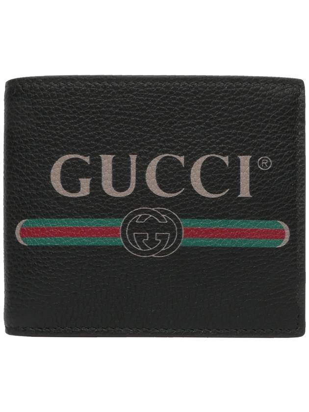 Logo Print Leather Half Wallet Black - GUCCI - BALAAN.