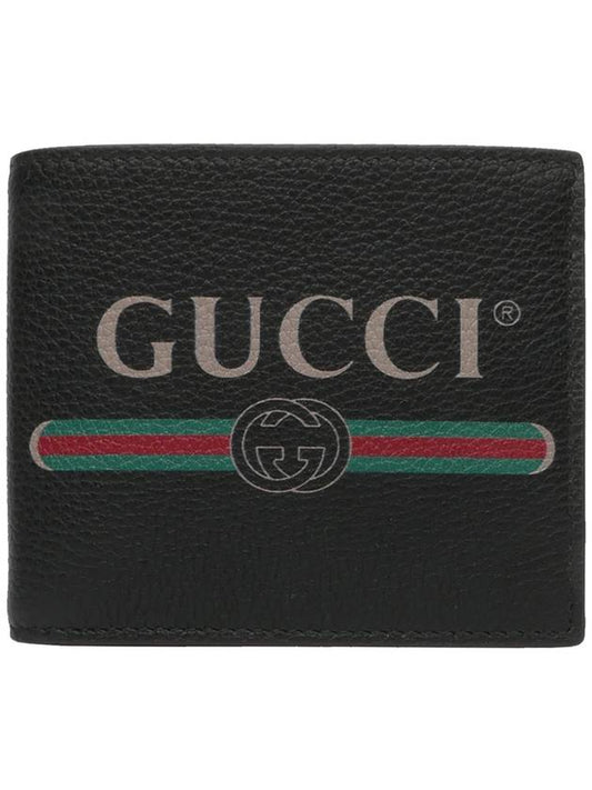 Logo Print Leather Half Wallet Black - GUCCI - BALAAN 2