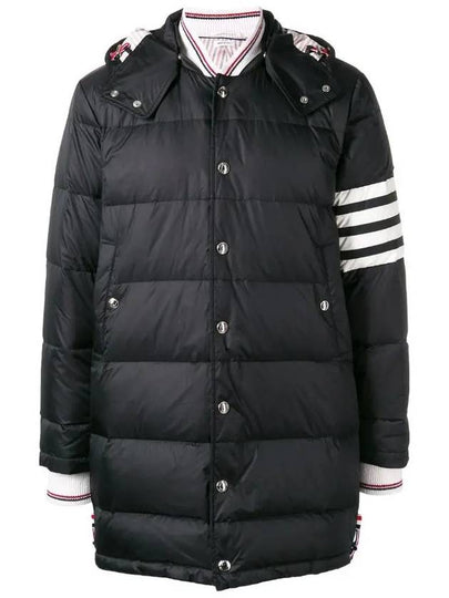 Men's 4 Bar Button Down Hooded Padding Black - THOM BROWNE - BALAAN 2