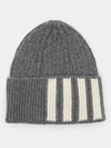 4 Bar Stripe Cashmere Beanie Grey - THOM BROWNE - BALAAN 4