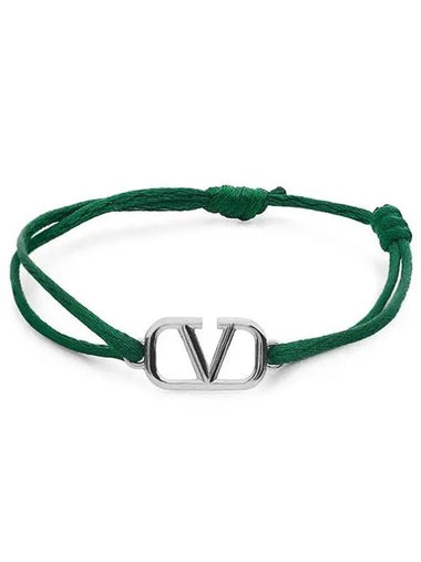 Silver V Logo Signature Bracelet Green - VALENTINO - BALAAN 1