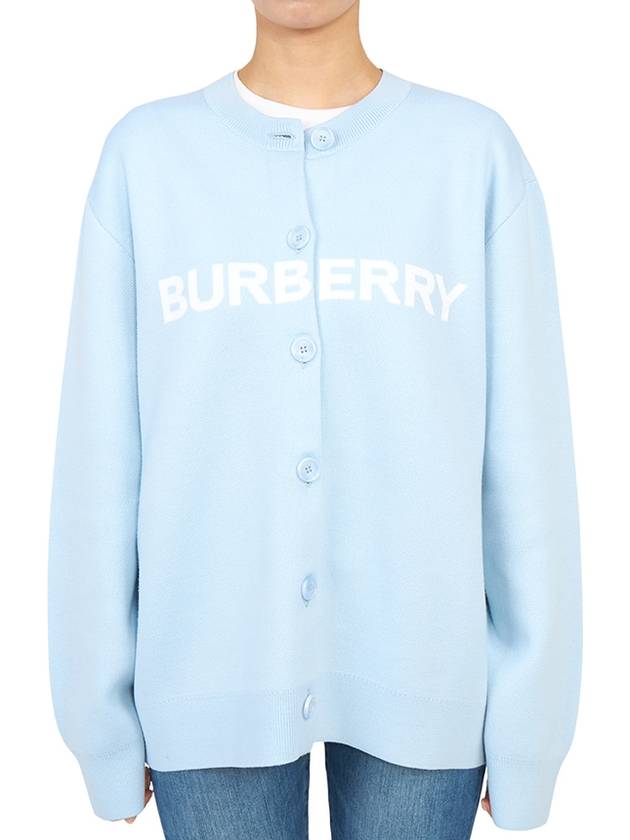 Women's Logo Cardigan Blue - BURBERRY - BALAAN 5