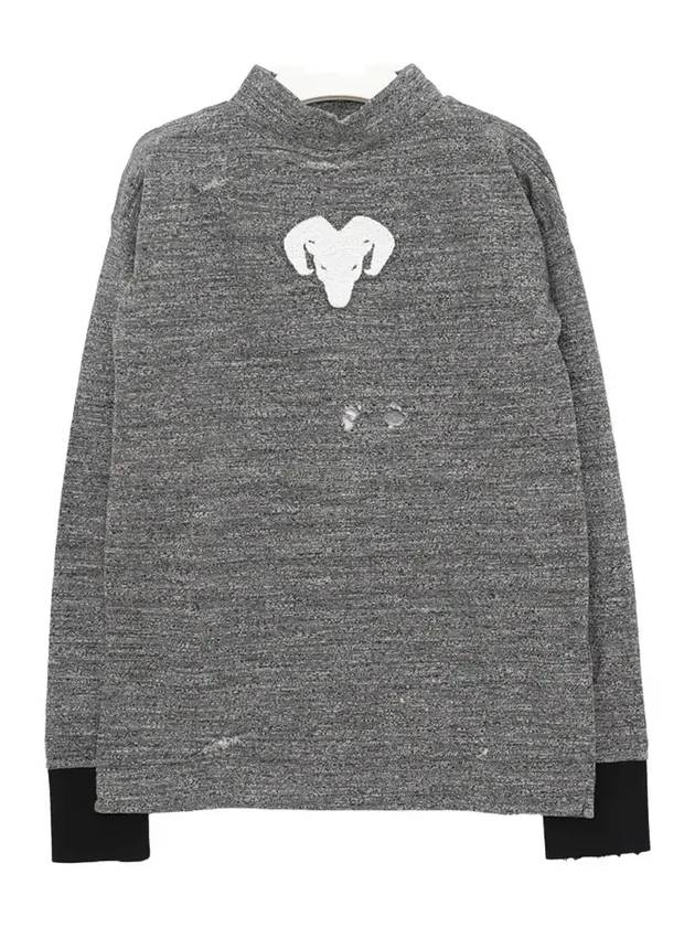 Mock Neck Printed Cotton Long Sleeve T-shirt Grey - MAISON MARGIELA - BALAAN 3