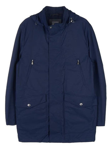 Men's Cotton Nylon Hooded Jacket Blue - BRUNELLO CUCINELLI - BALAAN.