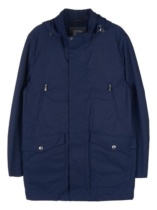 Men's Cotton Nylon Hooded Jacket Blue - BRUNELLO CUCINELLI - BALAAN 1