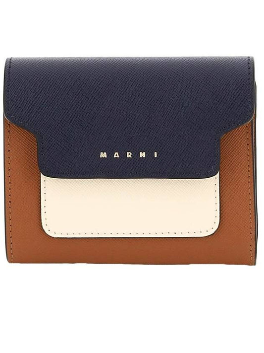 Saffiano Tri-Fold Zipper Bicycle Wallet White Brown - MARNI - BALAAN.