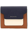 Saffiano Tri-Fold Half Wallet Navy - MARNI - BALAAN 1